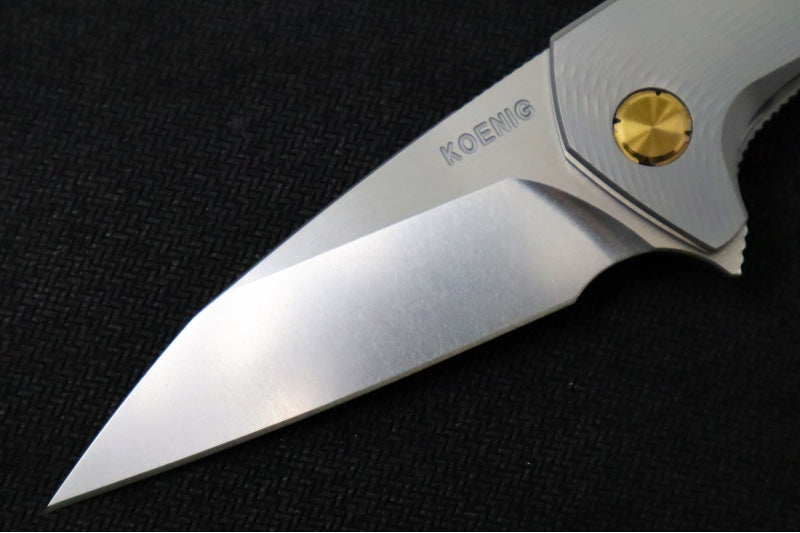 Koenig Mini Goblin - Sea Patterned Handle - Brightwashed Blade with Polished Flats - Bronzed Anodized Spacer & Hardware MG12211331 - Northwest Knives