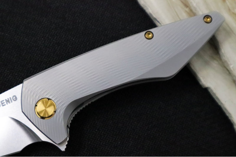 Koenig Mini Goblin - Sea Patterned Handle - Brightwashed Blade with Polished Flats - Bronzed Anodized Spacer & Hardware MG12211331 - Northwest Knives