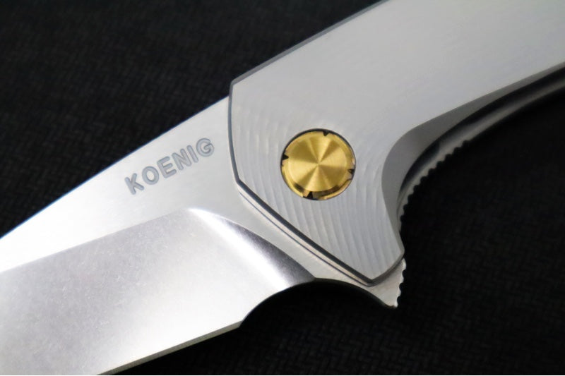 Koenig Mini Goblin - Sea Patterned Handle - Brightwashed Blade with Polished Flats - Bronzed Anodized Spacer & Hardware MG12211331