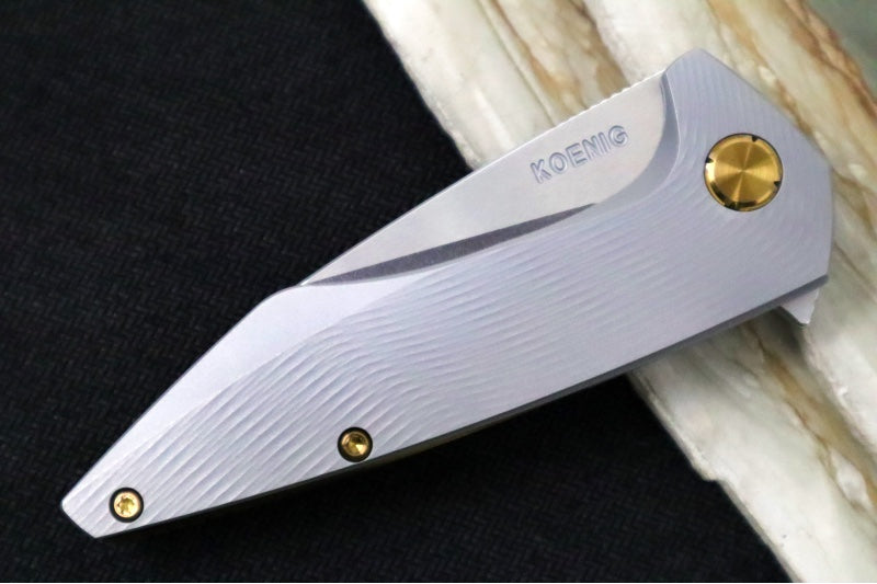 Koenig Mini Goblin - Sea Patterned Handle - Brightwashed Blade with Polished Flats - Bronzed Anodized Spacer & Hardware MG12211331 - Northwest Knives