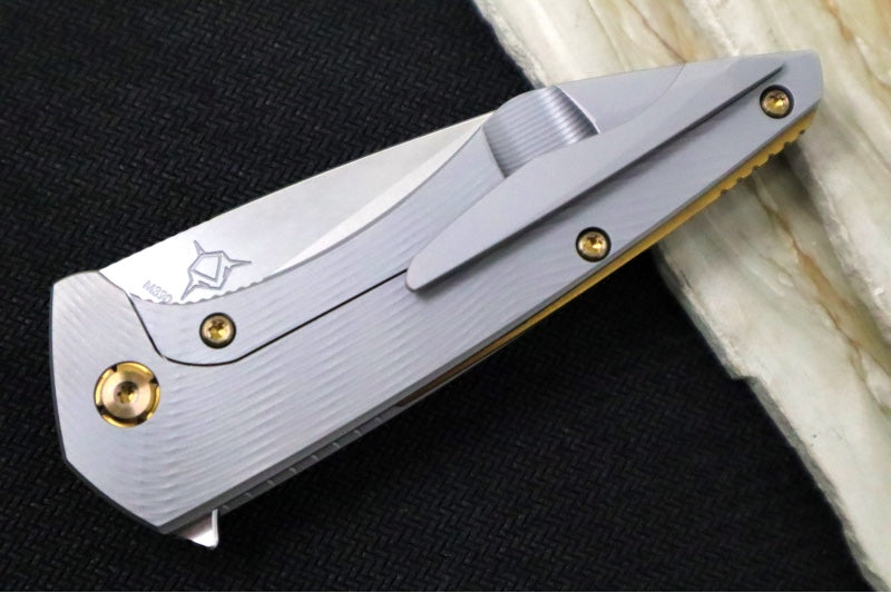 Koenig Mini Goblin - Sea Patterned Handle - Brightwashed Blade with Polished Flats - Bronzed Anodized Spacer & Hardware MG12211331