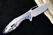 Koenig Arius - Standard with Corda Patterned Handle - Burnished Blade with Polished Flats - Blue Spacer & Hardware (Gen 4) - Northwest Knives