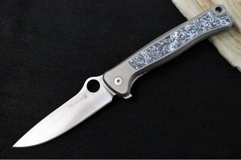 Spyderco Slym - Titanium Handle & Polar Ice Carbon Fiber Inlay / M390 Steel / Satin Finish / Drop Point Blade C271TIP