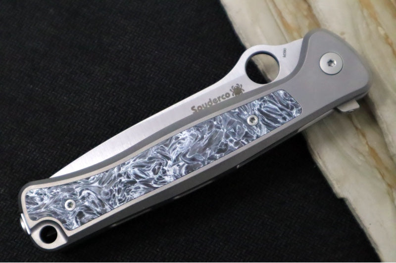 Spyderco Slym - Titanium Handle & Polar Ice Carbon Fiber Inlay / M390 Steel / Satin Finish / Drop Point Blade C271TIP