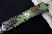 Microtech Dirac Delta OTF Outbreak - Double Edge / Dirty Apocalyptic Finish / Green Anodized Aluminum Handle with Blood Splatter 227-1OBDS - Northwest Knives