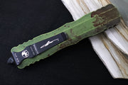 Microtech Dirac Delta OTF Outbreak - Double Edge / Dirty Apocalyptic Finish / Green Anodized Aluminum Handle with Blood Splatter 227-1OBDS - Northwest Knives