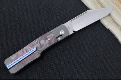 Jack Wolf Knives Gunslinger Front Flipper - CamoCarbon Bazooka Pink Inlay / Bead Blasted Titanium Frame & Bolsters / CPM-S90V Steel