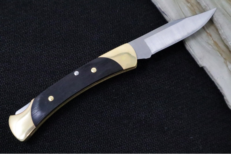 Buck THE 55 Folding Hunter - Clip Point Blade / Stainless Steel / Ebony Wood Handle & Brass Bolsters 0055BRS-B
