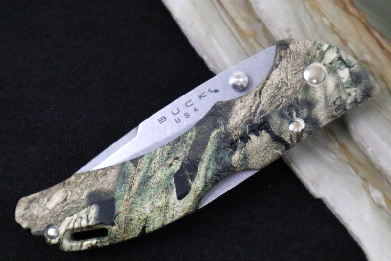 Buck Bantam 285 Folding Hunter - Clip Point Blade / Stainless Steel / Glass Reinforced Textured Nylon with Mossy Oak Country Camo Pattern 0285CMS24-B - Northwest Knives