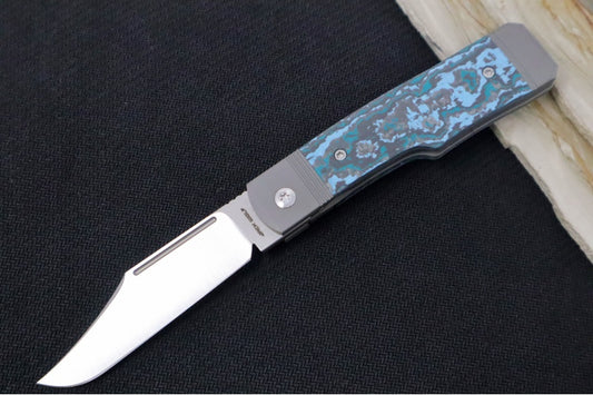 Jack Wolf Knives Gunslinger Front Flipper - Fat Carbon Artic Storm Inlay / Bead Blasted Titanium Frame & Bolsters / CPM-S90V Steel