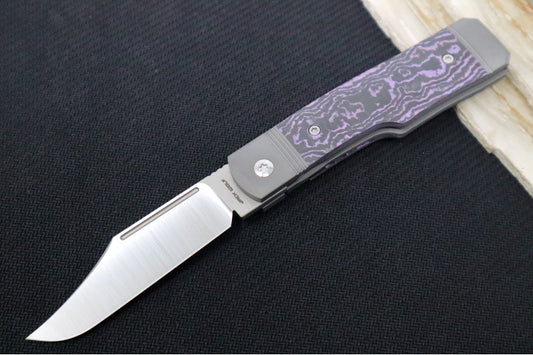 Jack Wolf Knives Gunslinger Front Flipper - Fat Carbon Purple Haze Inlay / Bead Blasted Titanium Frame & Bolsters / CPM-S90V Steel