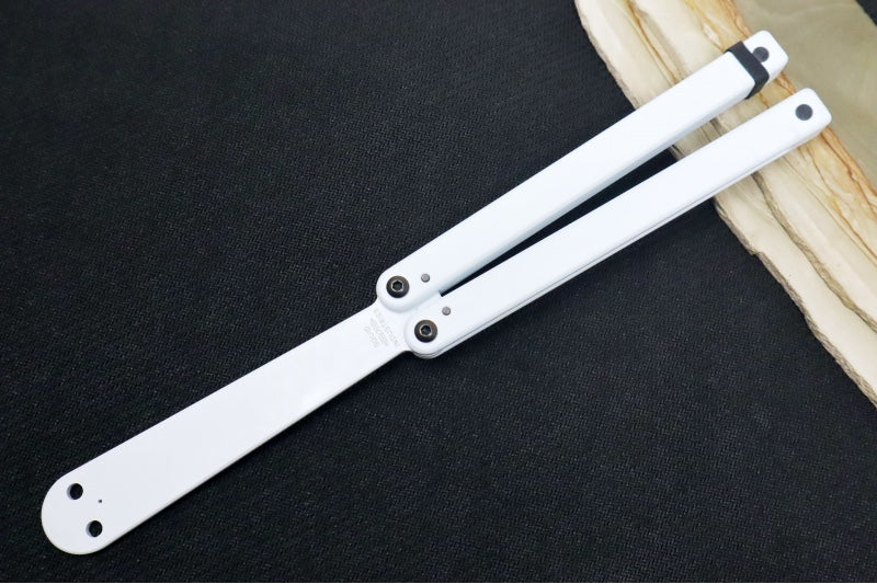 Squid Industries Squiddy Balisong Trainer - White CPVC Handle & Blade / Phosphorus Bronze Washers - Northwest Knives