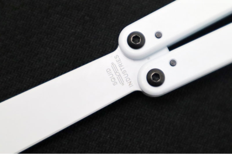 Squid Industries Squiddy Balisong Trainer - White CPVC Handle & Blade / Phosphorus Bronze Washers - Northwest Knives