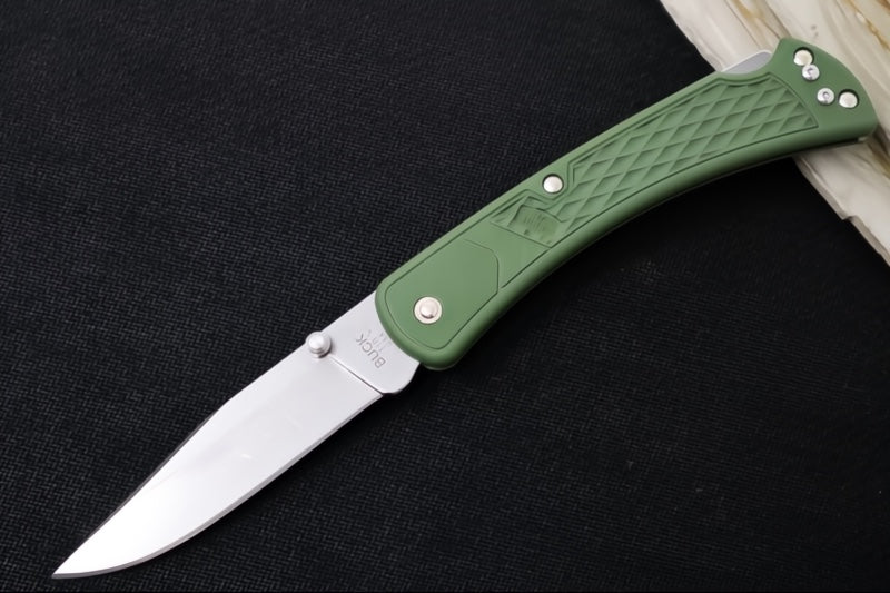 Buck 110 Slim Select Folding Hunter - Clip Point Blade / Stainless Steel / OD Green Glass Filled Nylon Handle 0110ODS2-B