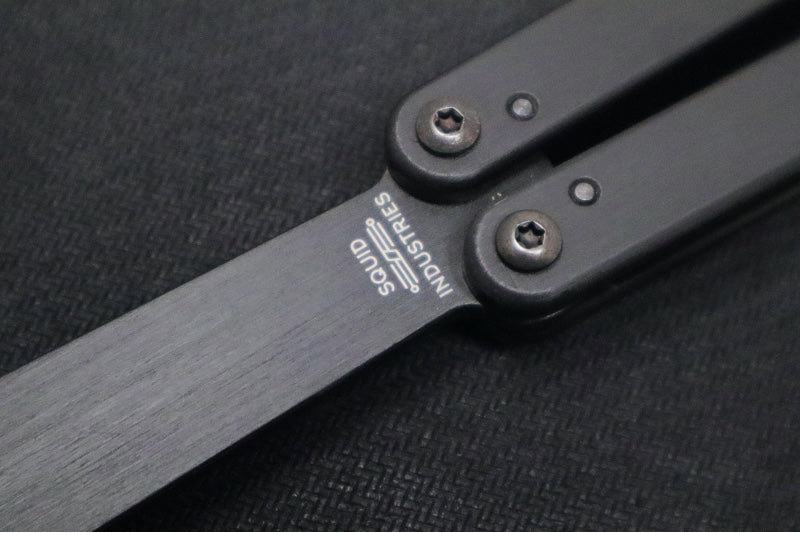 Squid Industries Squiddy-B Balisong Trainer - Black Acetal Handle & Blade / Phosphorus Bronze Washers / Brushed Finish