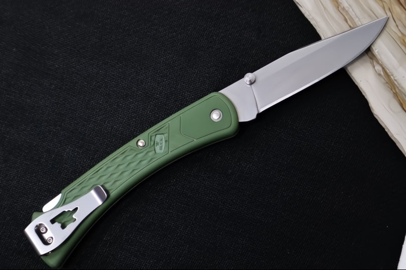 Buck 110 Slim Select Folding Hunter - Clip Point Blade / Stainless Steel / OD Green Glass Filled Nylon Handle 0110ODS2-B