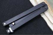 Squid Industries Squiddy-B Balisong Trainer - Black Acetal Handle & Blade / Phosphorus Bronze Washers / Brushed Finish - Northwest Knives