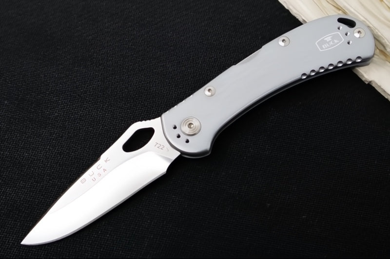 Buck 722 Spitfire - Drop Point Blade / Stainless Steel / Silver Aluminum Handle 0722GYS1-B