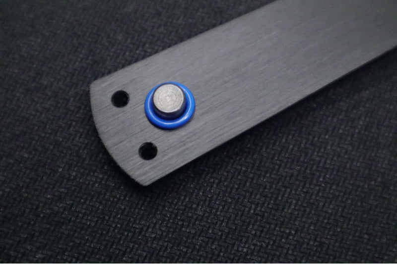 Squid Industries Squiddy-U Balisong Trainer - Blue Acetal Handle & Black Acetal Blade / Phosphorus Bronze Washers / Brushed Finish - Northwest Knives