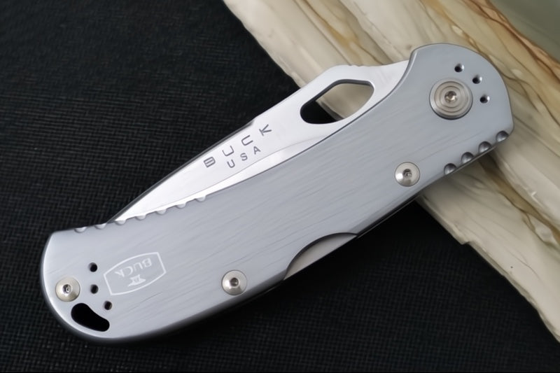 Buck 722 Spitfire - Drop Point Blade / Stainless Steel / Silver Aluminum Handle 0722GYS1-B