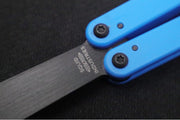Squid Industries Squiddy-U Balisong Trainer - Blue Acetal Handle & Black Acetal Blade / Phosphorus Bronze Washers / Brushed Finish - Northwest Knives