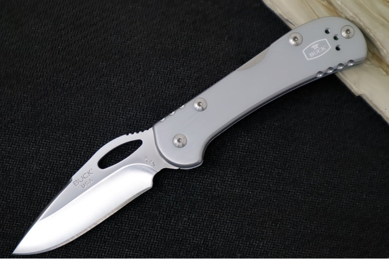 Buck 726 Mini Spitfire - Drop Point Blade / Stainless Steel / Silver Aluminum Handle 0726GYS-B