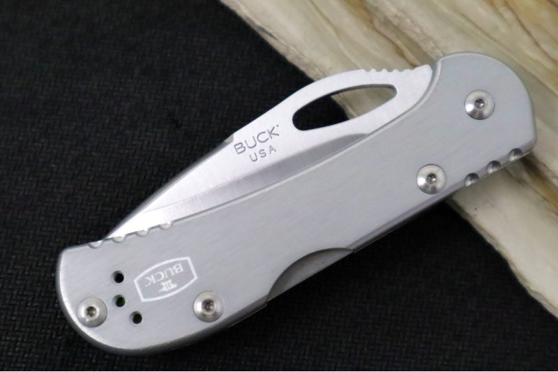 Buck 726 Mini Spitfire - Drop Point Blade / Stainless Steel / Silver Aluminum Handle 0726GYS-B