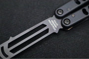 Squid Industries Mako V4.5 Balisong Trainer - Black Anodized Aluminum Handle / DLC "Inked" Finished Stainless Steel Blade / Phosphorus Bronze Washers - Northwest Knives
