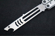 Squid Industries Mako V4.5 Balisong Trainer - Silver Anodized Aluminum Handle / Stonewashed Stainless Steel Blade / Phosphorus Bronze Washers - Northwest Knives