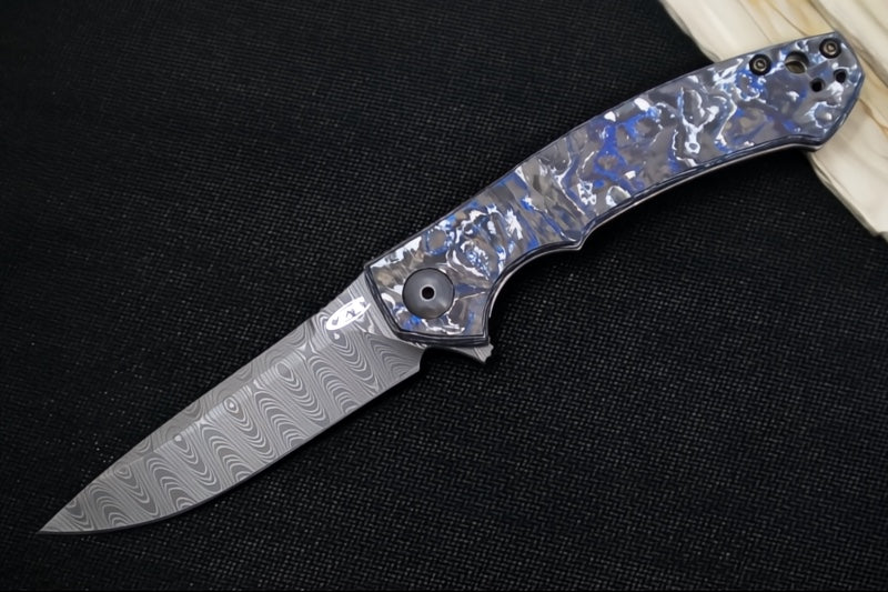 Zero Tolerance 0450CFDAMS Sinkevich Titanium Flipper - Black/Blue Fat Carbon Fiber Handle / Vegas Forged Damascus Blade - Northwest Knives
