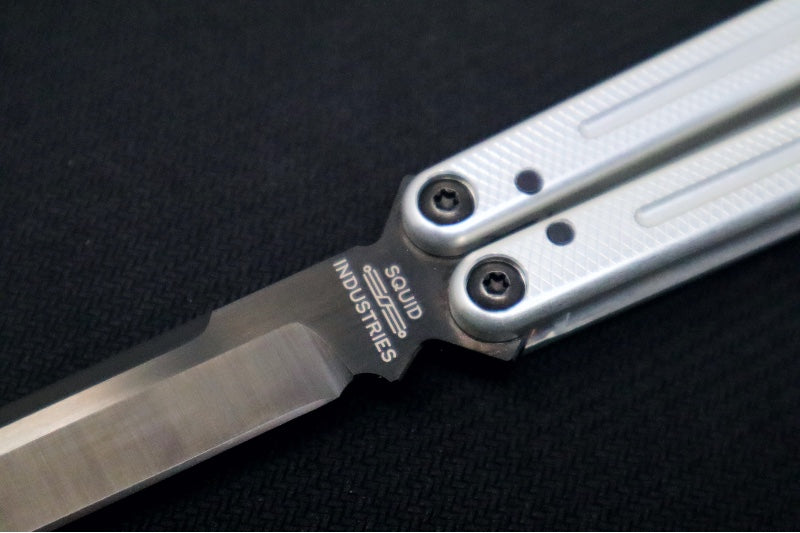 Squid Industries Krake Raken V3 Tanto - Silver Anodized Aluminum Handle /  Stainless Steel Blade with "Inked" Finish / Bushing System
