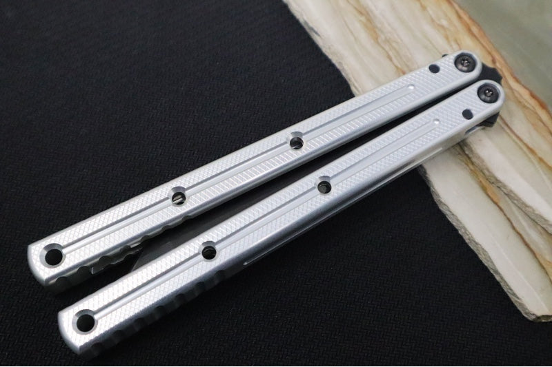 Squid Industries Krake Raken V3 Tanto - Silver Anodized Aluminum Handle /  Stainless Steel Blade with "Inked" Finish / Bushing System - Northwest Knives