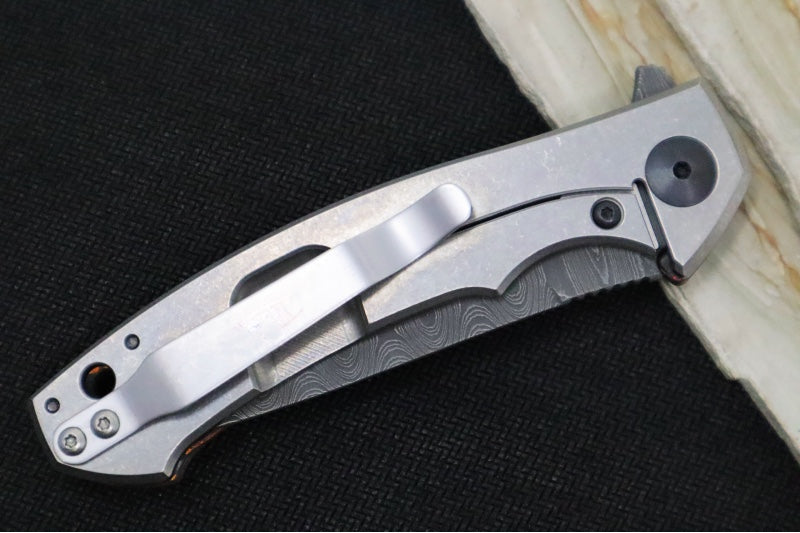 Zero Tolerance 0450CFMMC Sinkevich Titanium Flipper - Red/Orange Fat Carbon Fiber Handle / Vegas Forged Damascus Blade