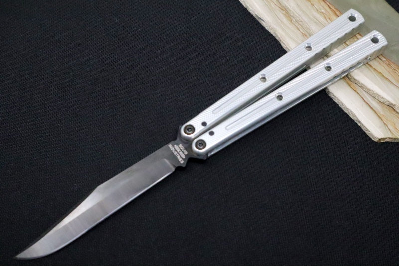 Squid Industries Krake Raken V3 Bowie - Silver Anodized Aluminum Handle /  Stainless Steel Blade with "Inked" Finish / Bushing System - Northwest Knives