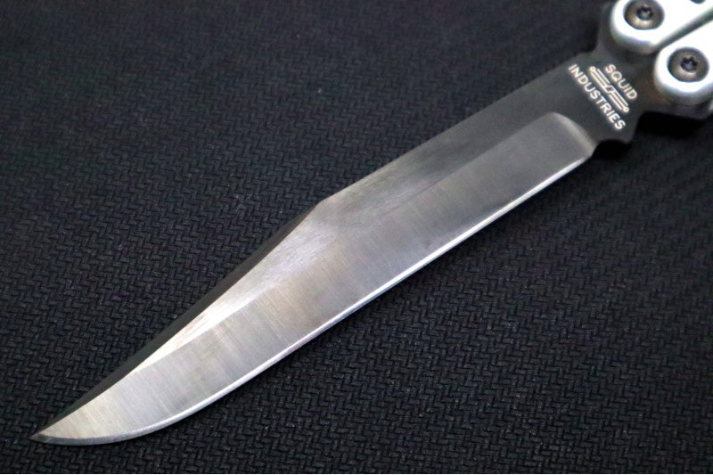 Squid Industries Krake Raken V3 Bowie - Silver Anodized Aluminum Handle /  Stainless Steel Blade with "Inked" Finish / Bushing System