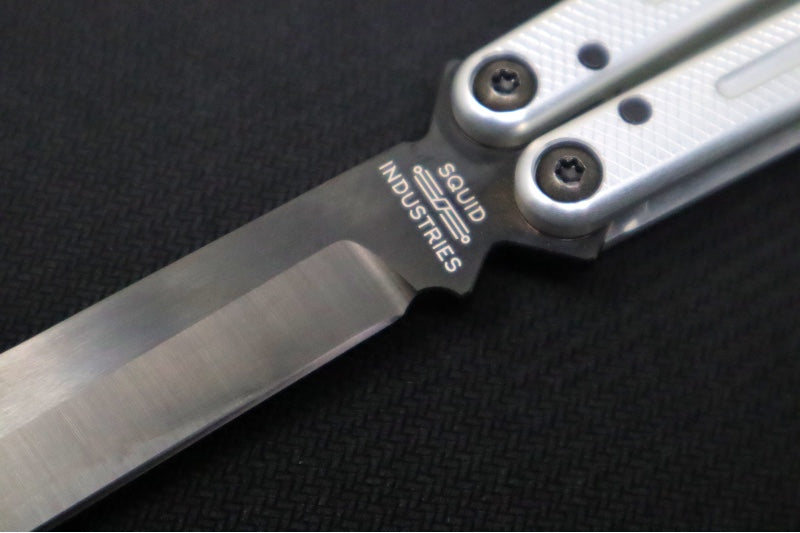 Squid Industries Krake Raken V3 Bowie - Silver Anodized Aluminum Handle /  Stainless Steel Blade with "Inked" Finish / Bushing System