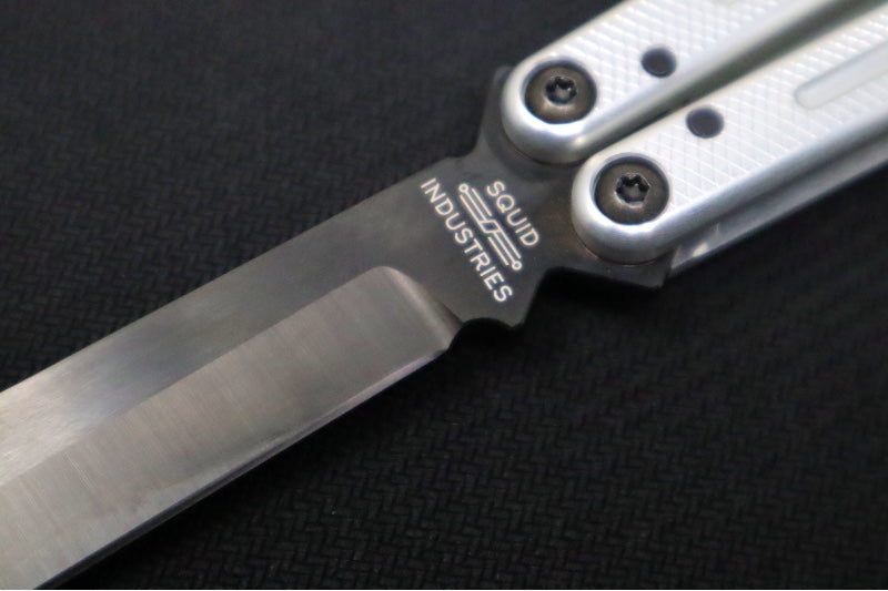 Squid Industries Krake Raken V3 Bowie - Silver Anodized Aluminum Handle /  Stainless Steel Blade with "Inked" Finish / Bushing System - Northwest Knives