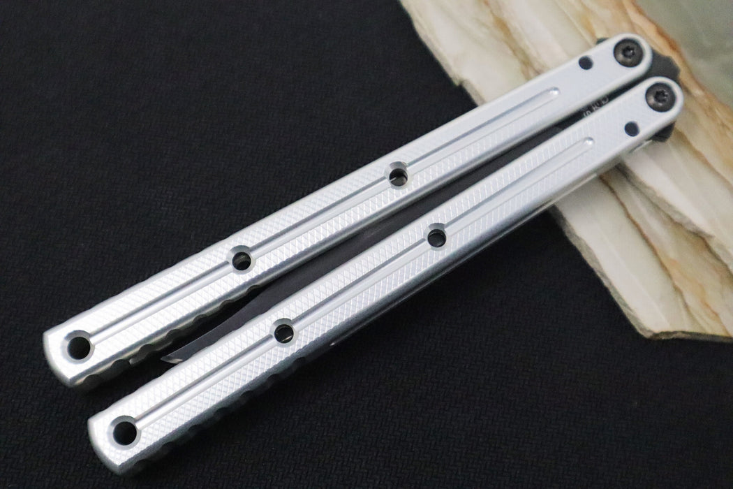 Squid Industries Krake Raken V3 Bowie - Silver Anodized Aluminum Handle /  Stainless Steel Blade with "Inked" Finish / Bushing System