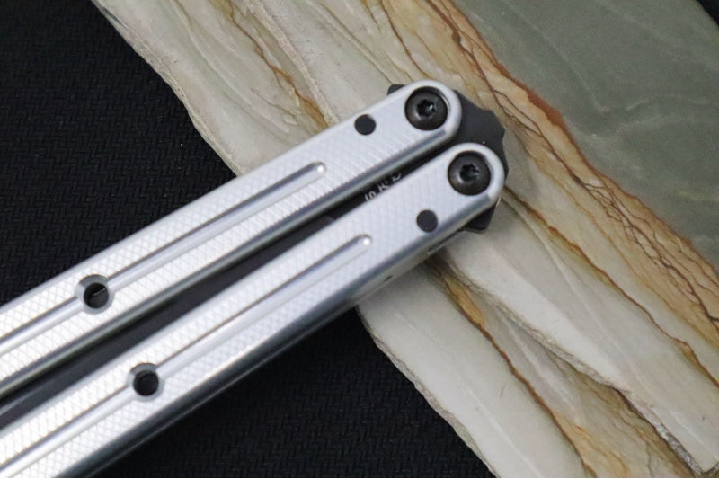 Squid Industries Krake Raken V3 Bowie - Silver Anodized Aluminum Handle /  Stainless Steel Blade with "Inked" Finish / Bushing System