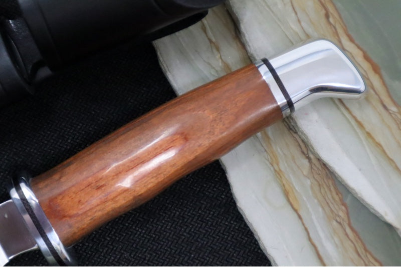 Buck 102 Woodsman Knife - 420HC Steel / DymaLux Cocobolo Heritage Handle / Black Leather Sheath 0102CCS1