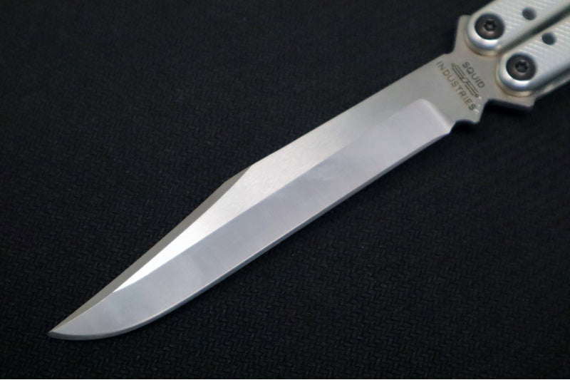 Squid Industries Krake Raken V3 Bowie - Silver Anodized Aluminum Handle / Stonewashed Stainless Steel Blade / Bushing System - Northwest Knives