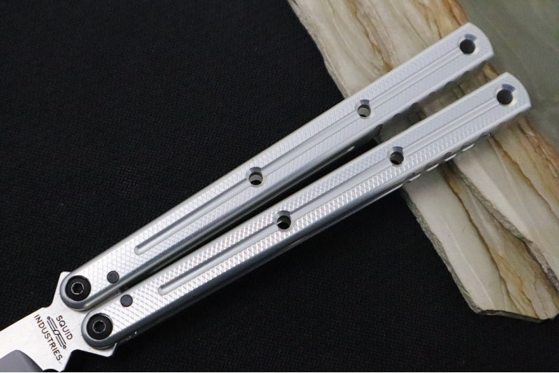 Squid Industries Krake Raken V3 Bowie - Silver Anodized Aluminum Handle / Stonewashed Stainless Steel Blade / Bushing System - Northwest Knives