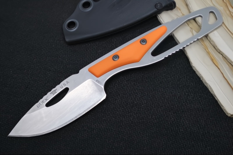 Buck 0630ORS-B Paklite Hide Knife - 420HC Steel / Skeletonized Steel & Orange GFN Handle / Black Kydex Sheath 0630ORS-B - Northwest Knives