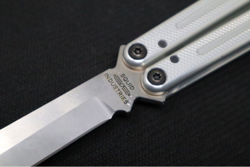 Squid Industries Krake Raken V3 Bowie - Silver Anodized Aluminum Handle / Stonewashed Stainless Steel Blade / Bushing System - Northwest Knives
