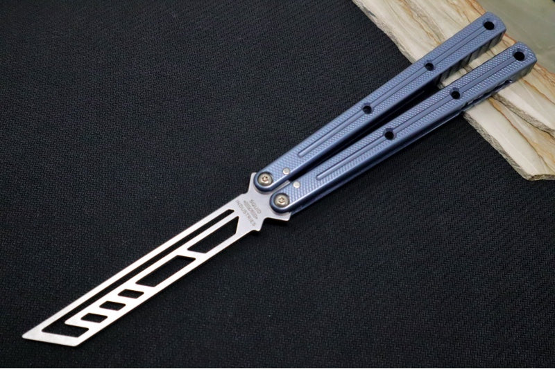 Squid Industries Krake Raken V3 Trainer - Blue Aluminum Handle / Gunmetal Finished Stainless Steel Blade / Bushing System - Northwest Knives