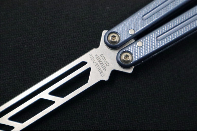 Squid Industries Krake Raken V3 Trainer - Blue Aluminum Handle / Gunmetal Finished Stainless Steel Blade / Bushing System - Northwest Knives