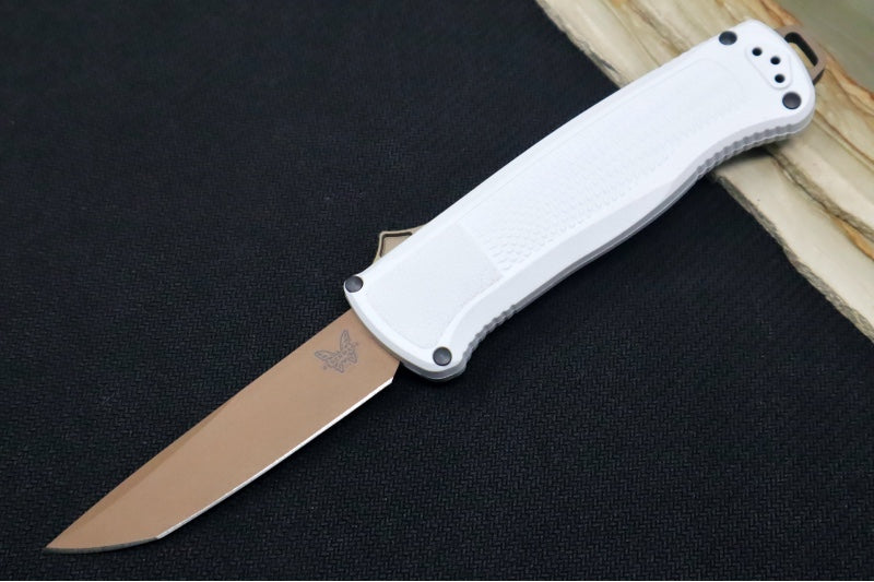 Benchmade 5370FE-02 Shootout OTF - Flat Earth Coated Blade / Tanto Style / Cool Grey CF-Elite Handle