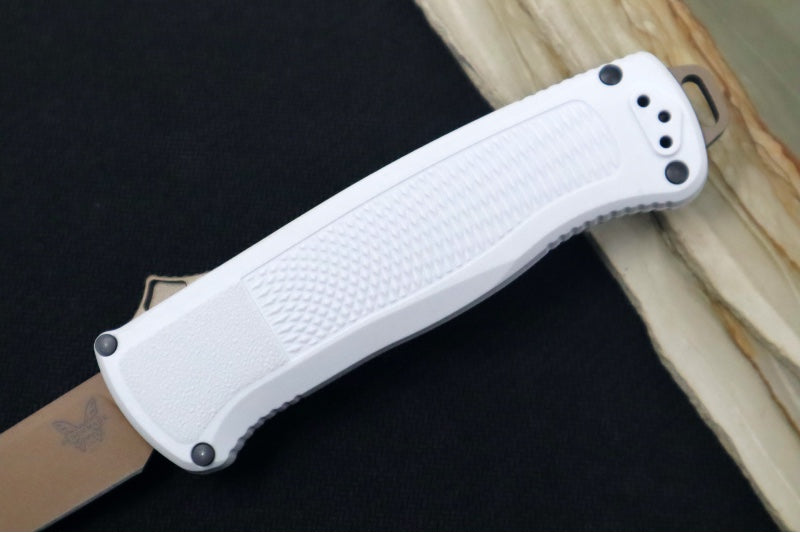 Benchmade 5370FE-02 Shootout OTF - Flat Earth Coated Blade / Tanto Style / Cool Grey CF-Elite Handle