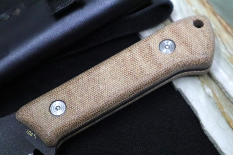 Buck 104 Compadre Hunting Knife - 5160 Spring Steel / Cobalt Cerakote Finish / Natural Canvas Handle / Black Leather Sheath 0104BRS1-B