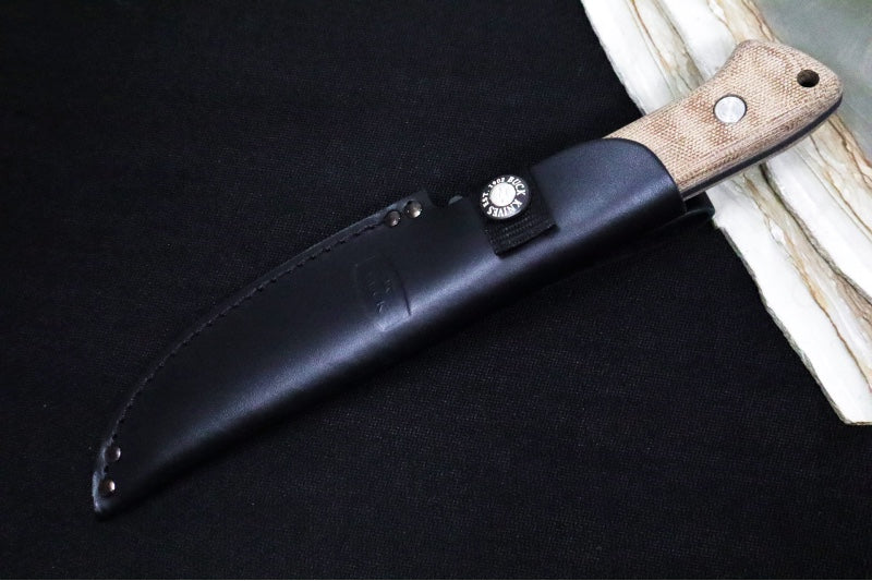 Buck 104 Compadre Hunting Knife - 5160 Spring Steel / Cobalt Cerakote Finish / Natural Canvas Handle / Black Leather Sheath 0104BRS1-B